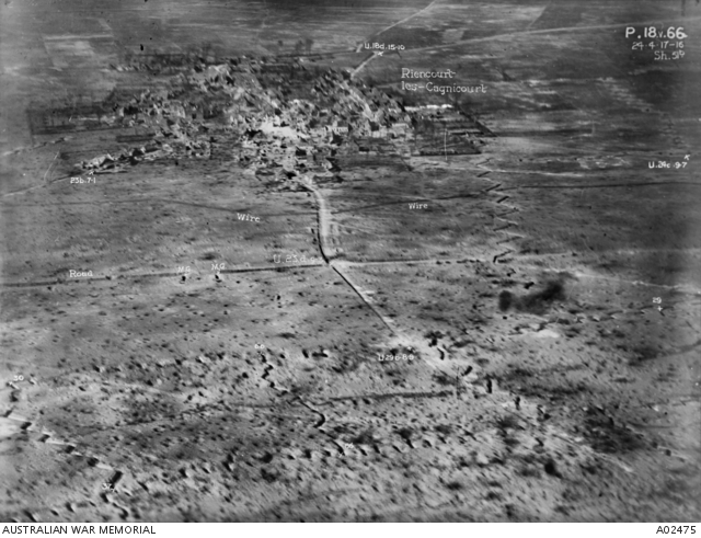 Aerial view of Bullecourt in April 1917