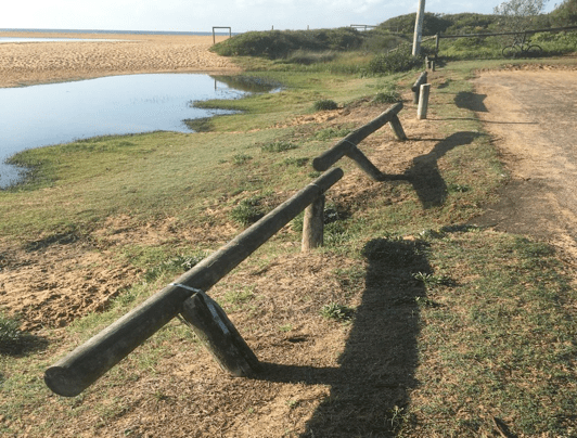 ]] log barriers on the Lagoon foreshore